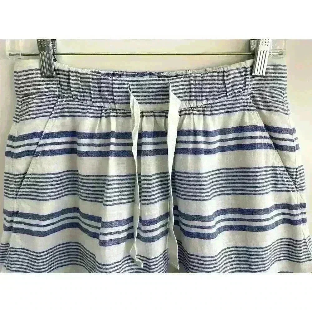 J Crew Wmns Sz 0 Boardwalk Linen Skirt Blue White Stripe A-line Casual Summer